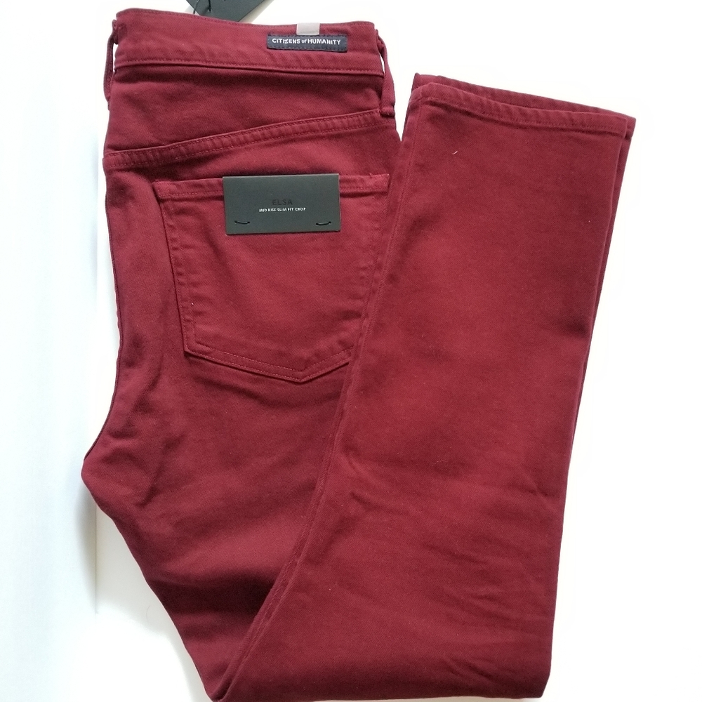 Citizen of Humanity Elsa Mid Rise Slim Crop Jeans Maroon Red Size 27 - Picture 2 of 10